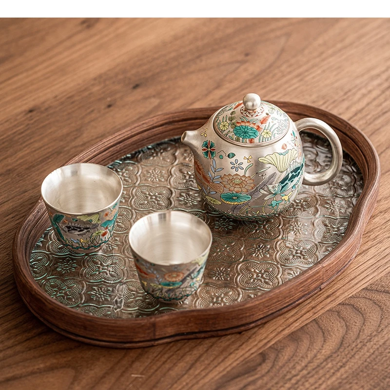 

Chinese Light Luxury Ceramic Kung Fu Tea Set Gilded Silver Teapot Teacup Portable Travel Festival Friend Gift