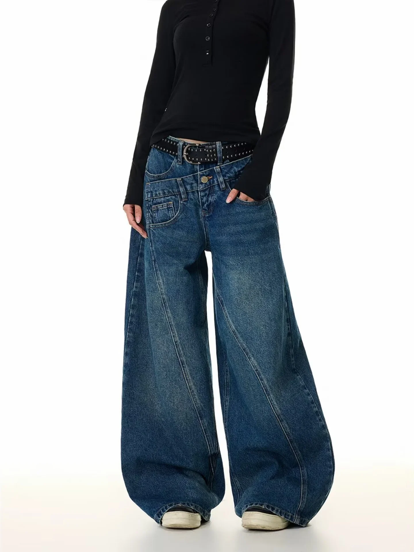 

American Streetwear Washed Knife Jeans Men's Loose Slimming Wide Leg Floor-Length Trousers Youth Casual Straight Leg Jeans