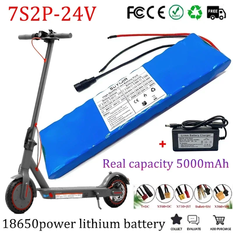 7S2P 29.4V Lithium Battery Pack 18650 Power Battery 24V Actual Capacity 5000mAh BMS Suitable for Electric Bicycles and Scooters