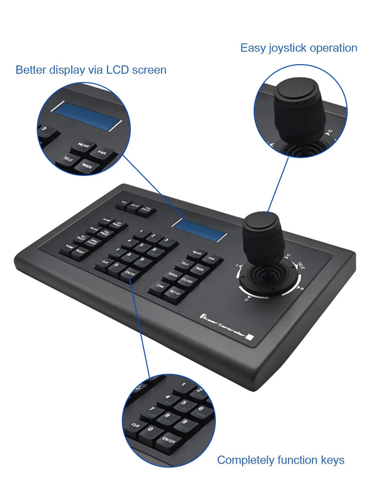 PTZ Camera Controller Video Conference Joystick Keyboard LCD Screen Display RS232 RS485 for Broadcast Church Live Streaming