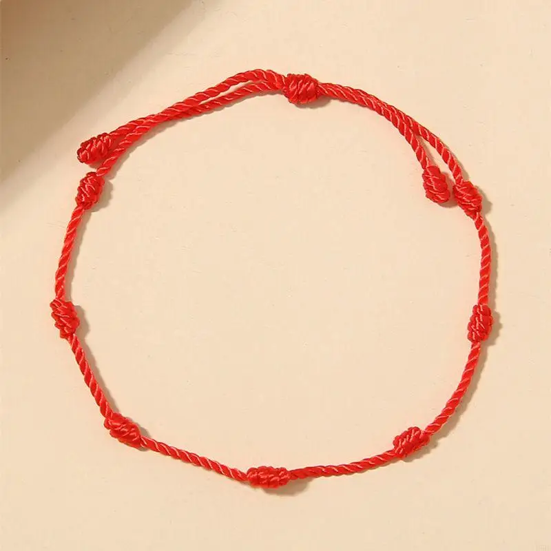 45BE 2pcs 7 Knots Braided Red String Bracelet Good Luck Attract Wealth Amulet Success Anklets Bracelet Gift for Male Female