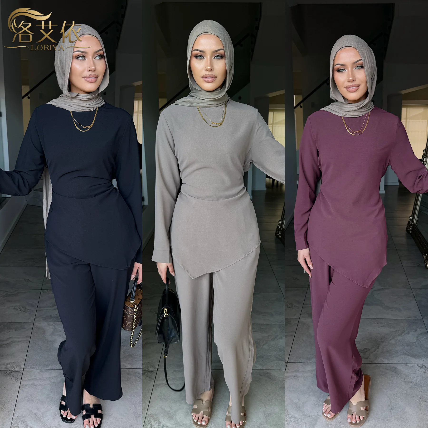 

Dubai Middle East Two-piece Casual Set Muslim Women Abaya Robe Clothing Set