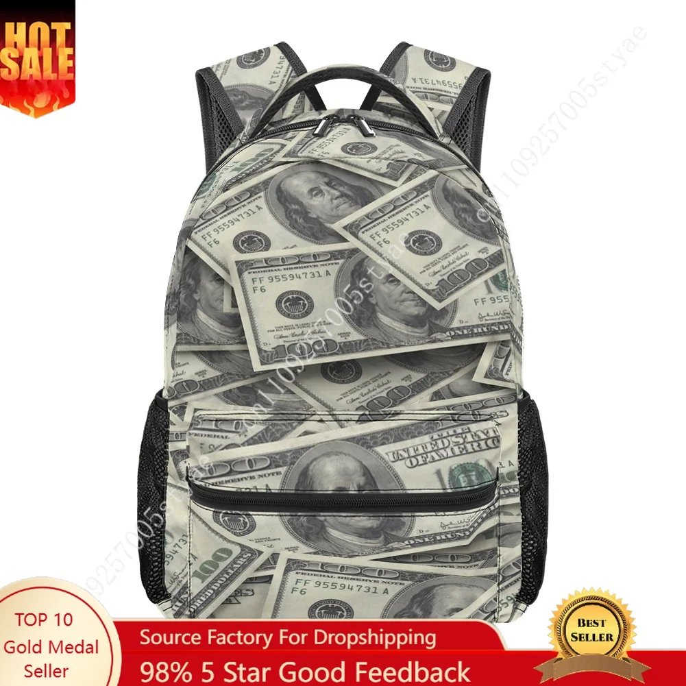 Dollar Printed All-over Print Student Backpack Custom Casual Suitable for Travel and Camping Lightweight, and Easy To Clean