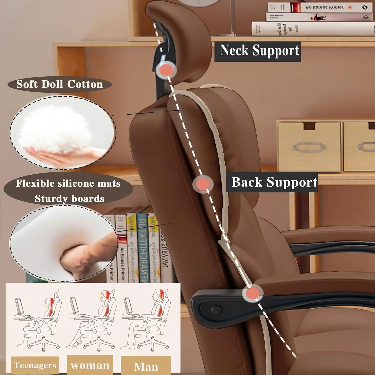 Executive Office Chair with Foot Rest High Back Office Chair Computer Gaming Chairs Big and Tall PU Leather Office Brown image 6