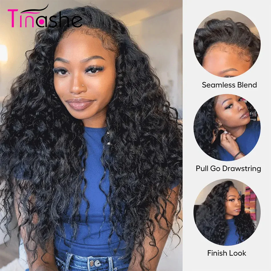 Tinashe Beach Curly Natural Wave Half Wig 3 IN 1 Quick Install Glueless Wig 100% Human Hair Wigs Natural Blend Hairline 250% Density Flip Over Style view 3
