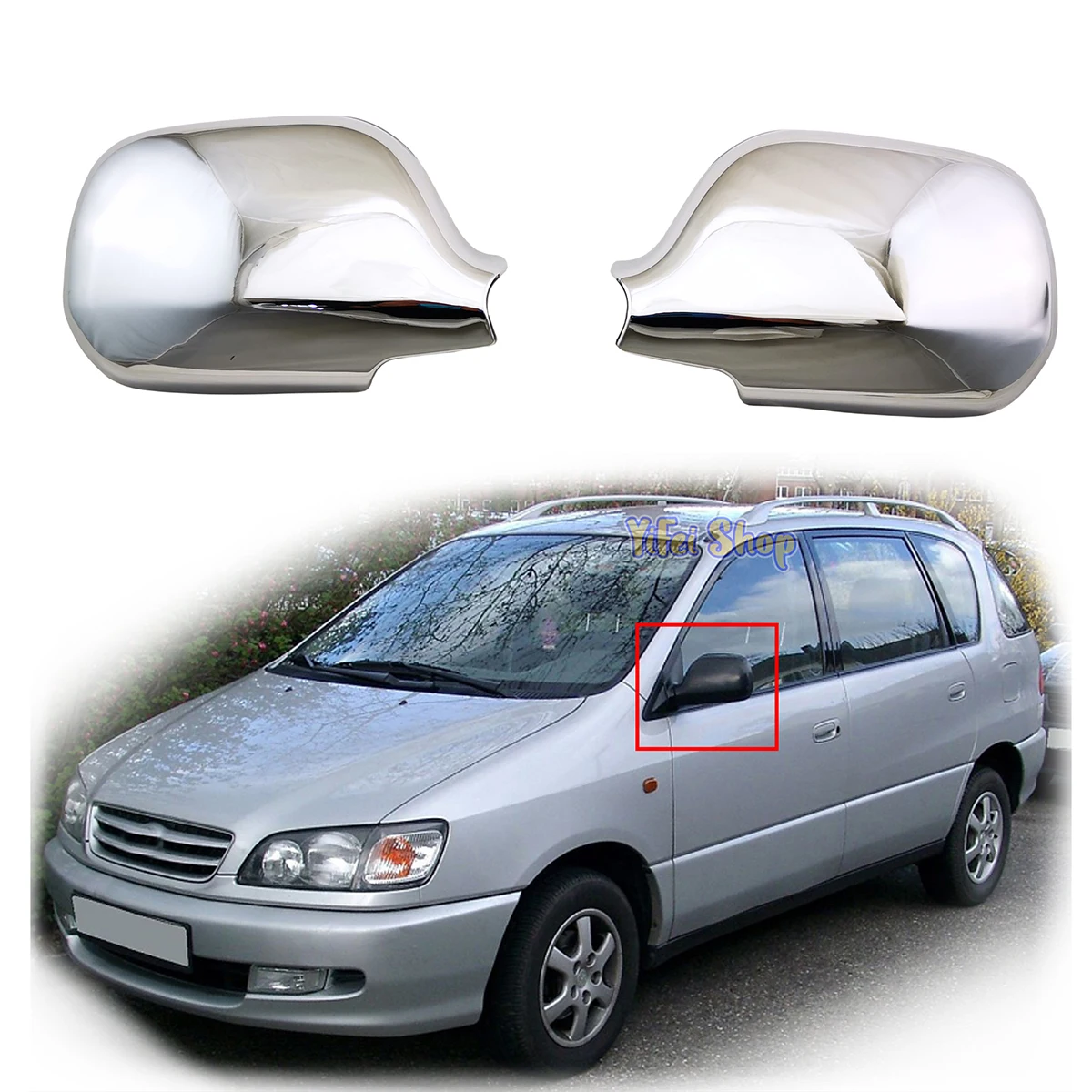 

For Toyota Ipsum Picnic Front XM10G 1996 1997 1998 19999 2000 2001 Rearview Car Accessories Chrome Door Mirror Cover Paste Style