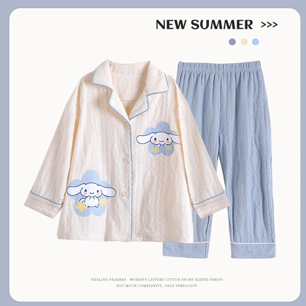 2024 Spring Children Cotton Sleepwear Kawaii Mother Kids Pajamas Sanrios Cinnamoroll Anime Kuromi Melody Parent-Child Homewear