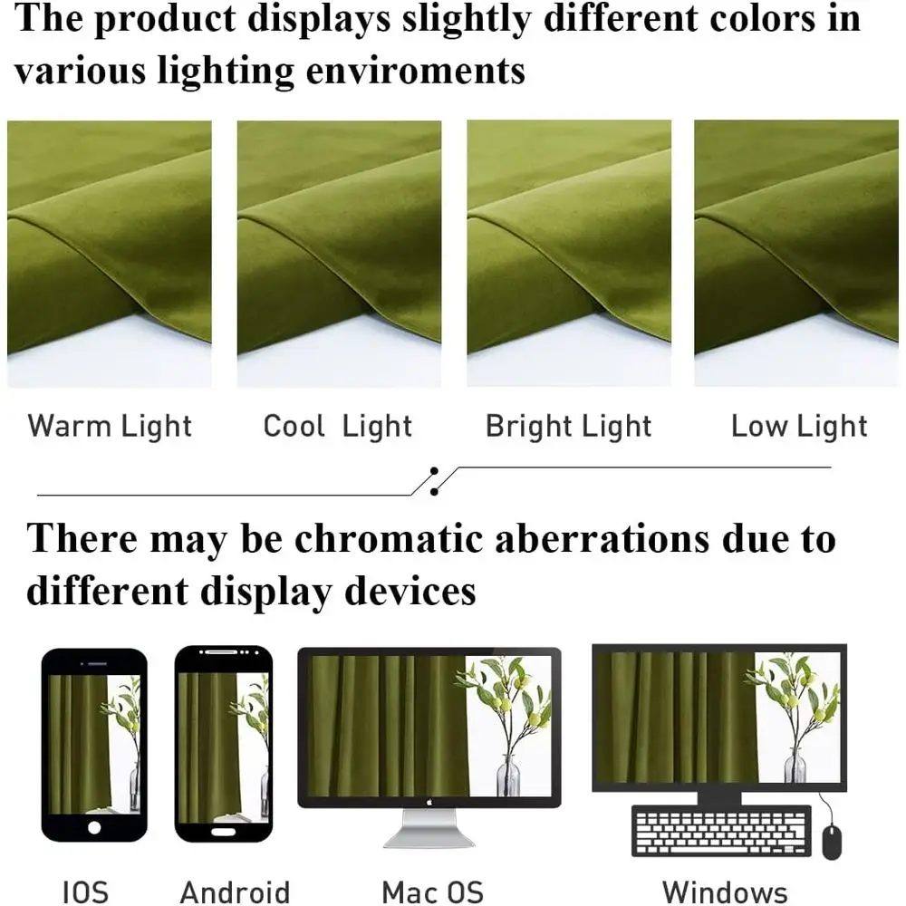 ستائر بوليستر خضراء زيتونية معزولة حراريًا، W52xL84، مجموعة مكونة من لوحتين لغرفة النوم وغرفة المعيشة