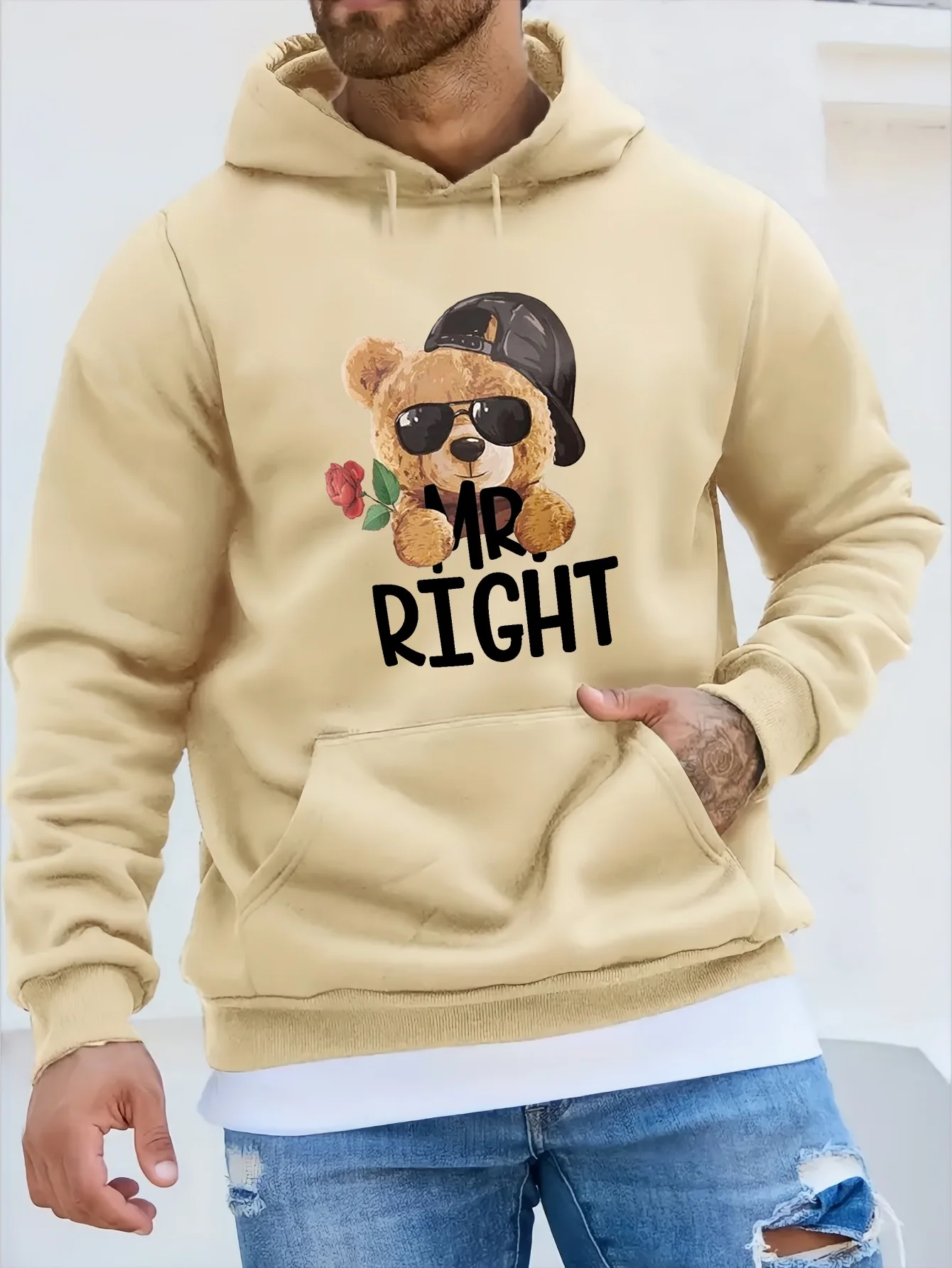 Cute Teddy Bear Print Hoodie, Cool Hoodies For Men, Men\'s Casual Graphic Design Pullover Hooded Sweatshirt With Kangaroo