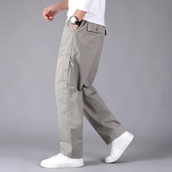 Men's Oversized Cargo Pants Loose Fit Zipper Pockets Tactical Military Pants Drawstring Straight Baggy Trousers Plus Size