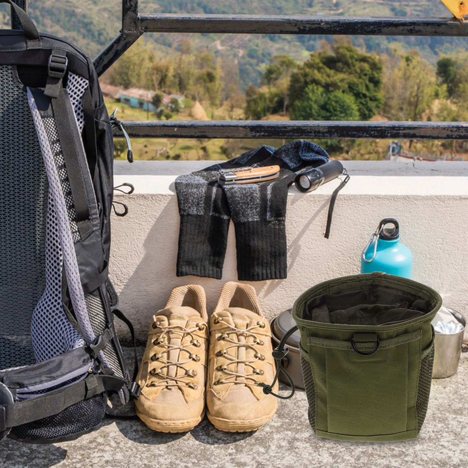 

Canvas Small Waterproof Hiking Backpack Portable Outdoor Storage Bag Multifunctional Organizer Pouch Camping Belt Hanging Tool