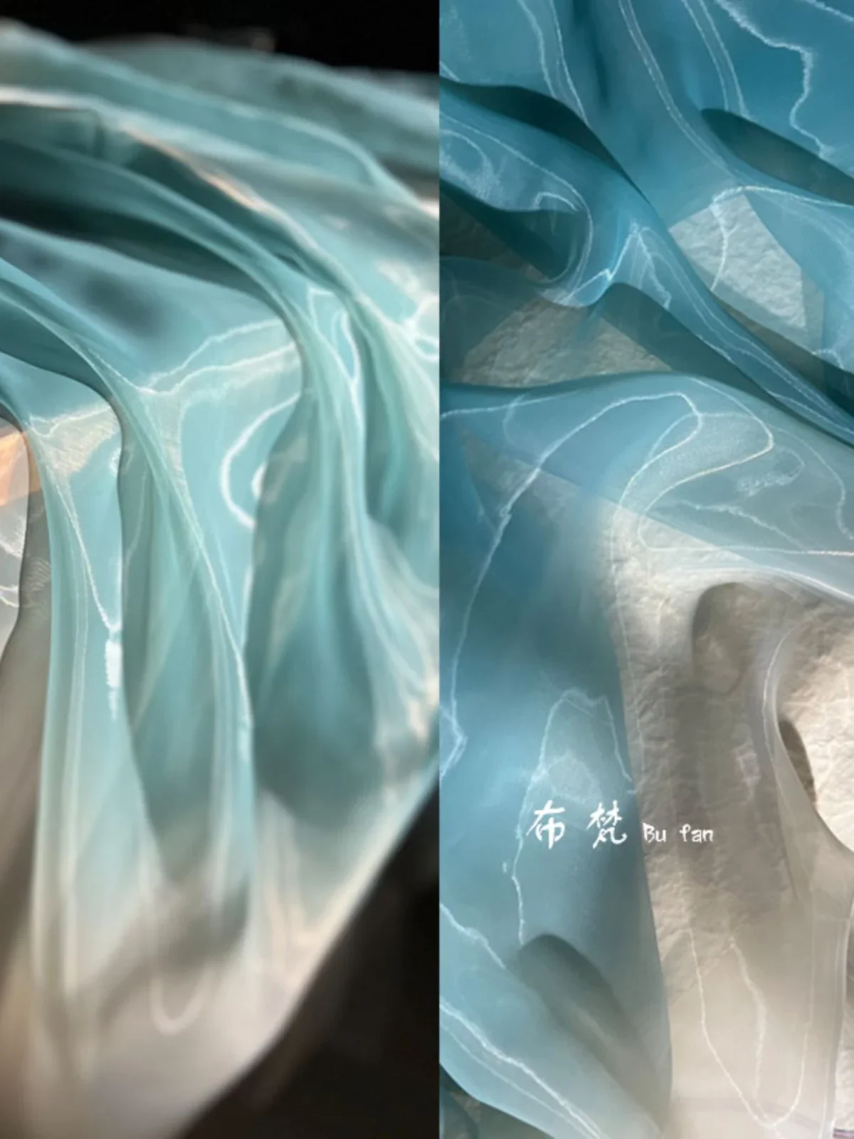 

Green Blue Beige Gradient Extra Dense Organza Fabric Soft See-Through Lightly Floating Hanfu Big Sleeve Shirt Designer Fabrics
