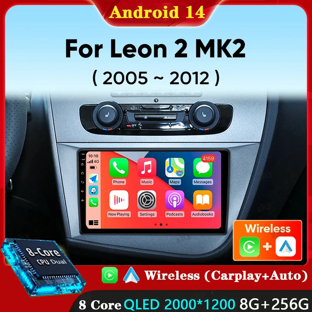 

Android 14 Car Radio For Seat Leon 2 MK2 2005 -2011 2012 Wireless Carplay Auto GPS WIFI 4G Multimedia Video Player Head Unit