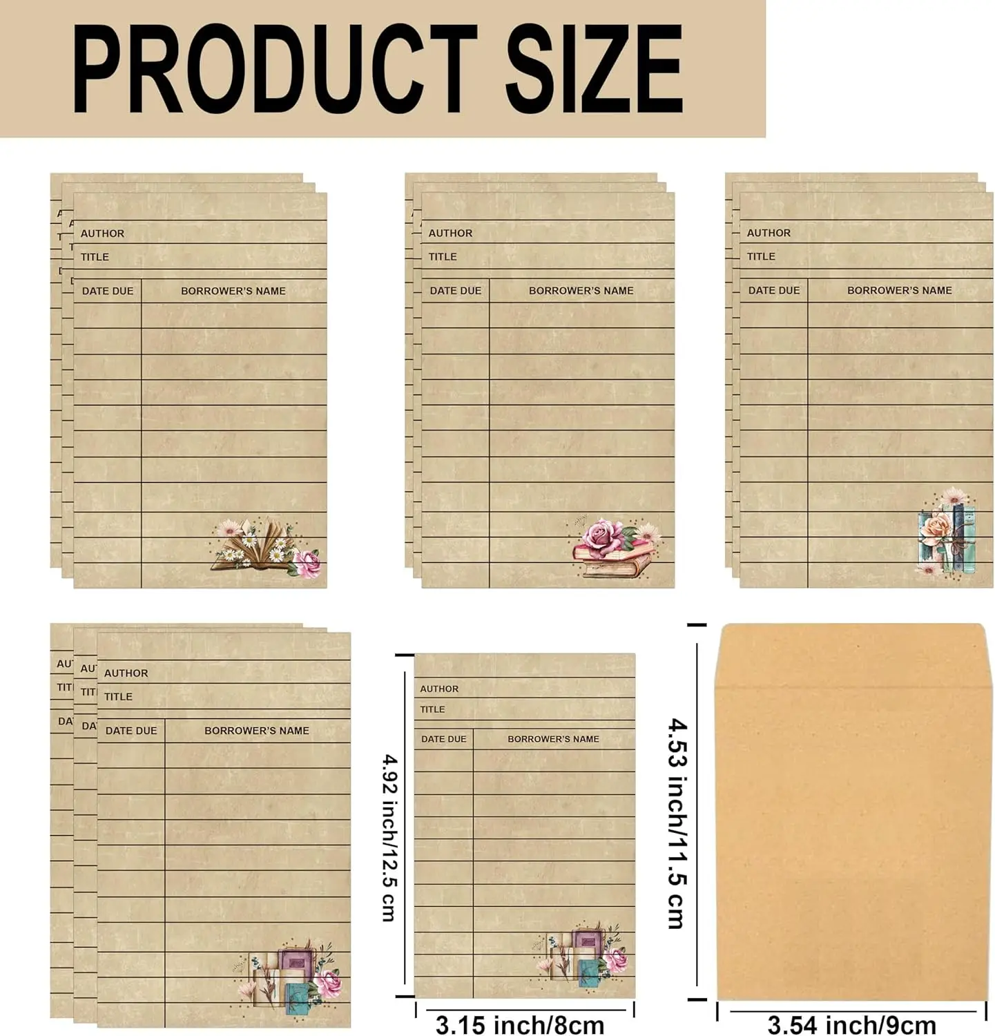 

100Sets Library Card Pockets with Envelopes 3.15x4.9 Inch Adhesive Vintage Library Check Out Cards Reading List Bookmark Cards