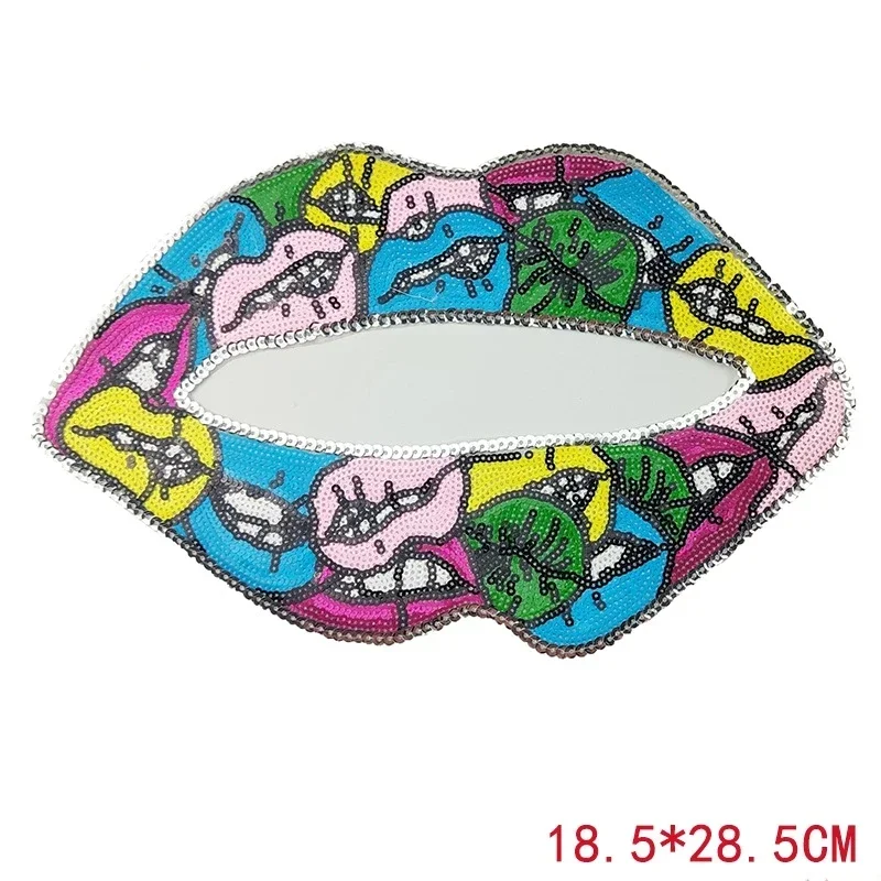 Lip Sequin Patches and Appliques Coat T-shirt Decorative Sticker Iron-on Patch Mouth Badge Large Embroidery Patches for Clothing