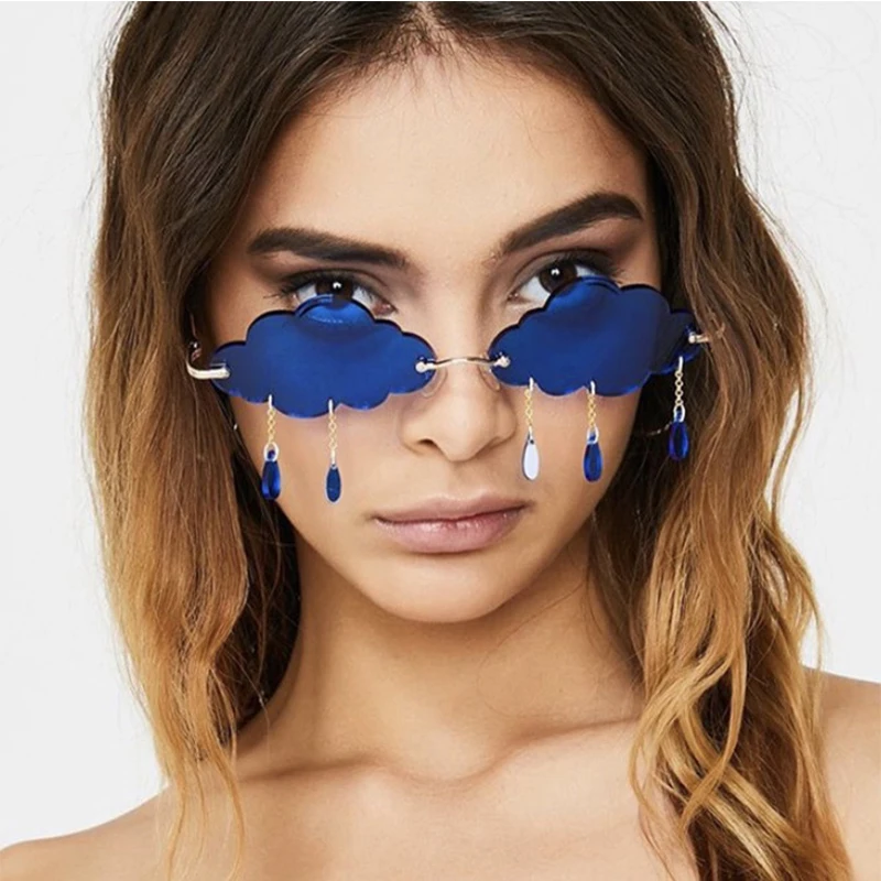 

New Trendy Funny Cloud Shaped Men and Women Disco Glasses Cute Clouds Tassel Sunglasses Rimless Sunglasses Steampunk Sunglasses