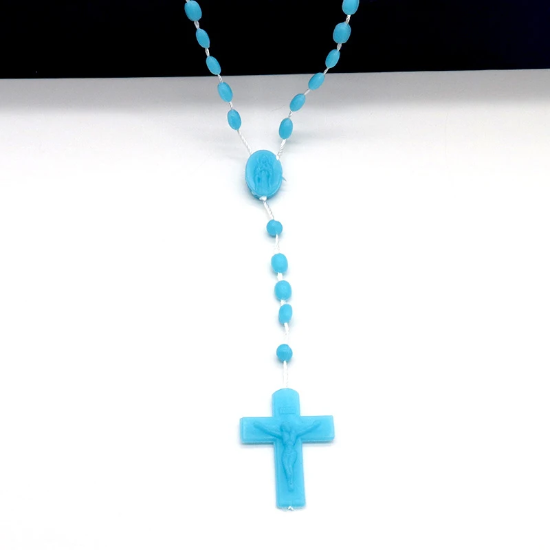 Luminous Catholic Christ Jesus Cross Plastic Rosary Crucifix Necklace Religious Church Decoration Wall Crosses Souvenirs Gifts