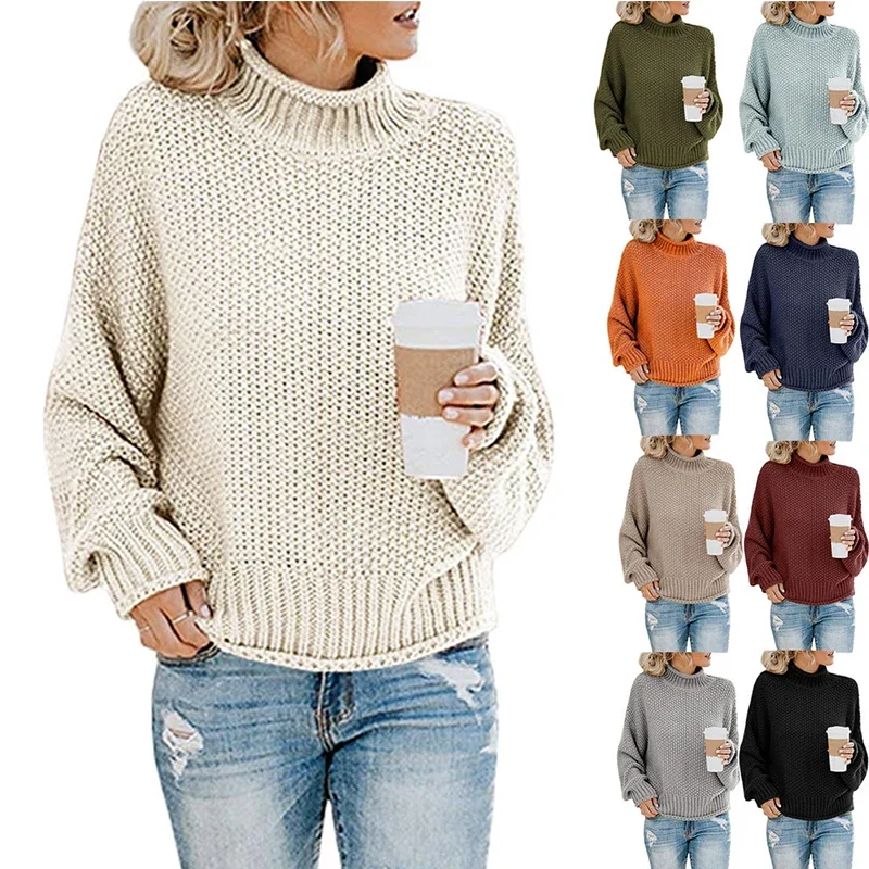 2023 y2k Women\'s Long-Sleeved Turtleneck Sweaters Loose Pullover Solid Color Plus Size Tops High Neck Knitted Sweater ropa mujer