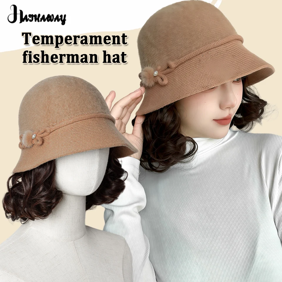 Sombrero de peluca sintética para mujer, nuevo sombrero de pescador trenzado, sombrero octogonal de pelo corto y rizado a la moda en otoño e invierno