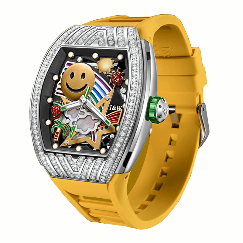 IW Personalized Design Waterproof Yellow Rubber Watch Men Fashion Fully Automatic Mechanical Watch Men\'s Reloj Hombre