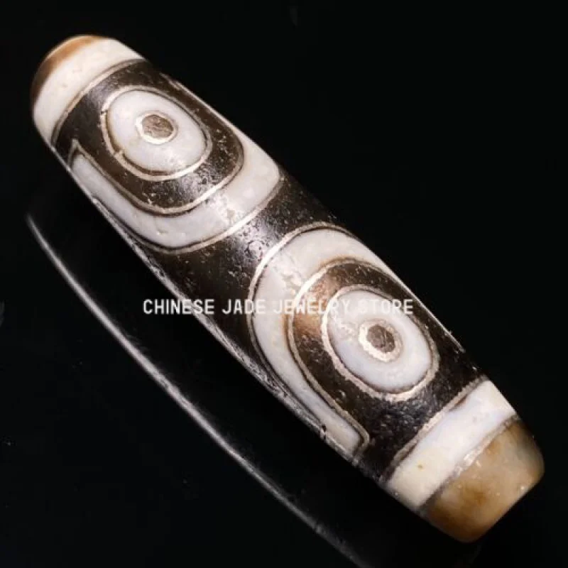 

Tibetan DZI Beads Old Agate Inlaid Silver Wire 3 Eye Totem Amulet Pendant GZI