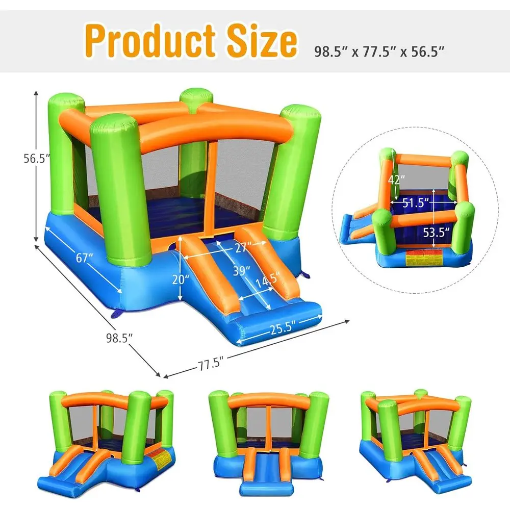 قلعة قفز للأطفال قابلة للنفخ مع زحليقة، مقاس 8 × 6.5 × 4.7 قدم، تشمل حقيبة حمل، طقم إصلاح، أوتاد، للاستخدام الداخلي والخارجي