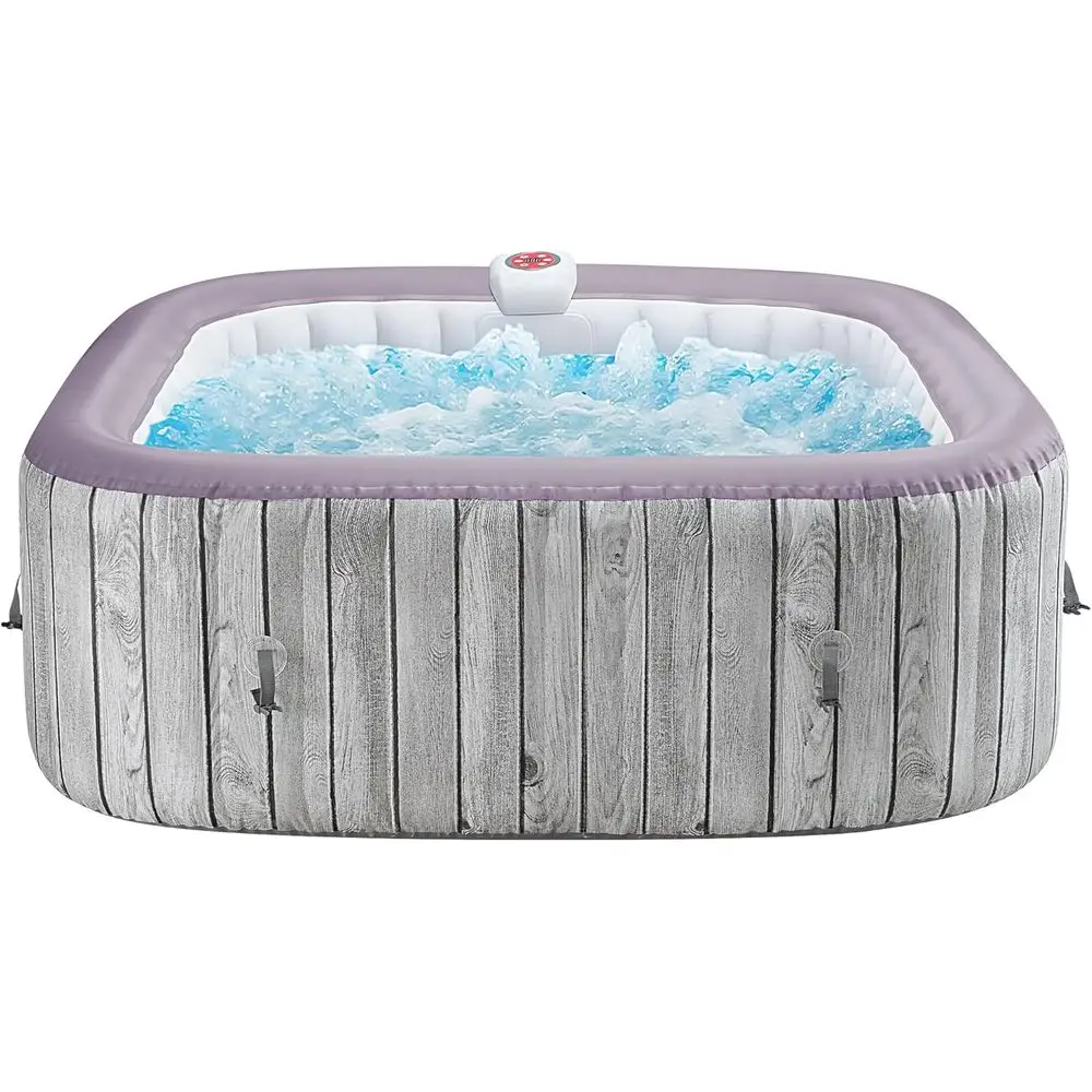 Spa Portátil para 6 Personas, Jacuzzi Cuadrado con 130 Chorros de Burbujas, Cubierta Aislante, 6 Filtros, Diseño con Aspecto de Madera, Personalizable