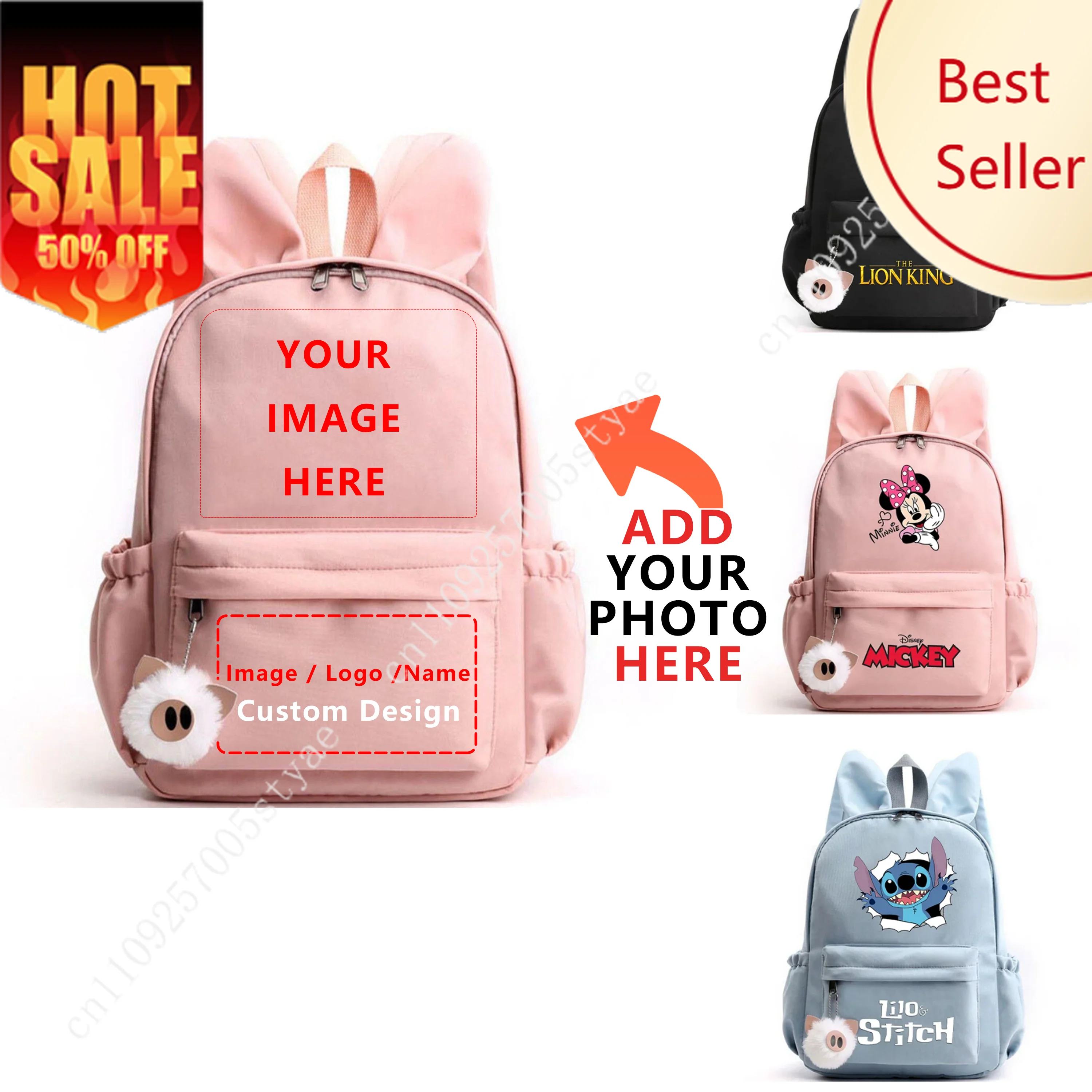 

Customize Your Image/Name/Logo Luggage Backpack Rucksack Bag Travel Rabbit Ears Backpacks
