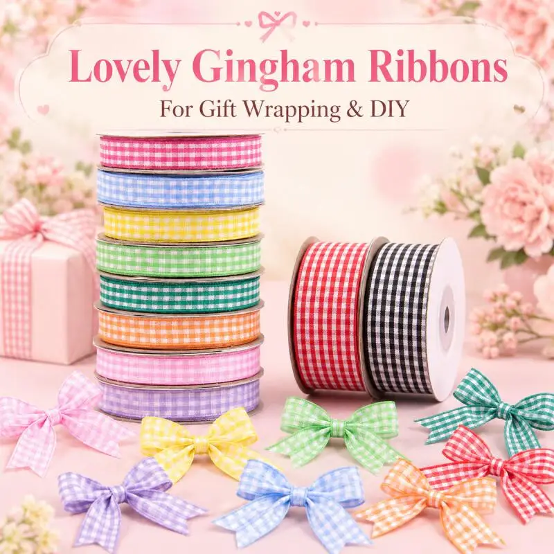 10 Yards Gingham-Bänder, kariertes Gewebe für DIY-Bastelarbeiten, Geschenkverpackungen, Hochzeits- und Weihnachtsfeierdekorationen, Schleifen und Haaraccessoires – Detail 1