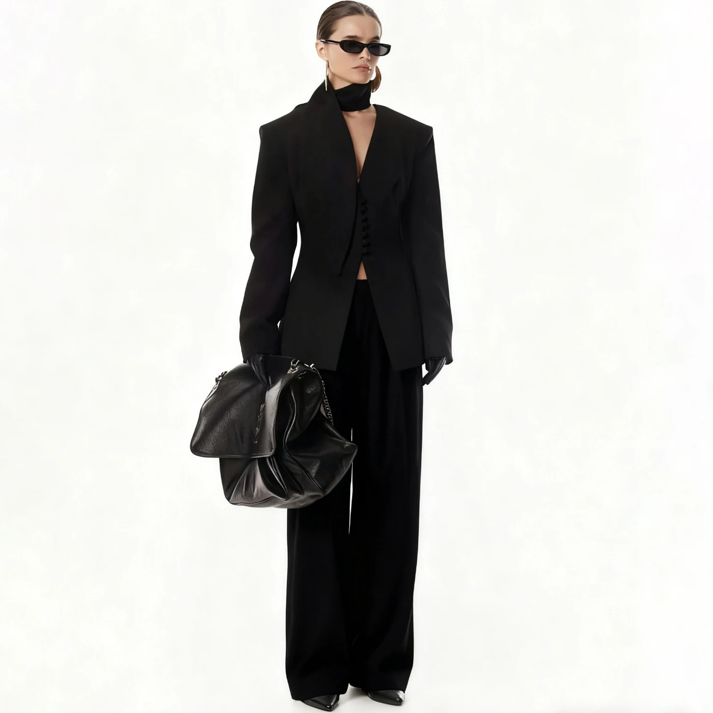 BJTZ Women's Single Pants piece Blazer Shawl Collar V-Neck set Single Breasted Wide  With Pockets Elegant Premium  Casual