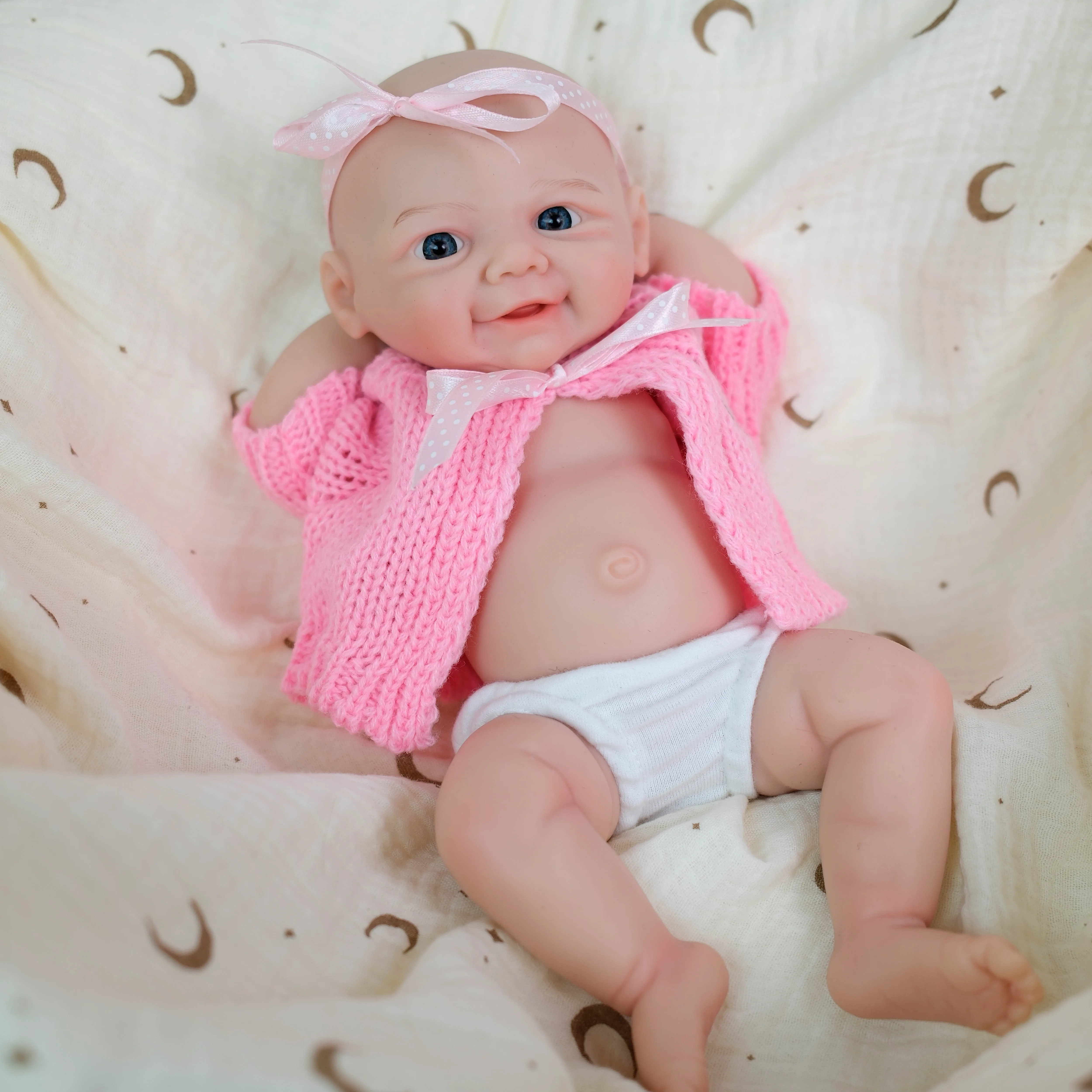 NPK-Muñeca realista de 12 pulgadas para niña, Vivienne, súper suave, Flexible, de silicona platino, boca elástica, puede abrir, muñeca sólida