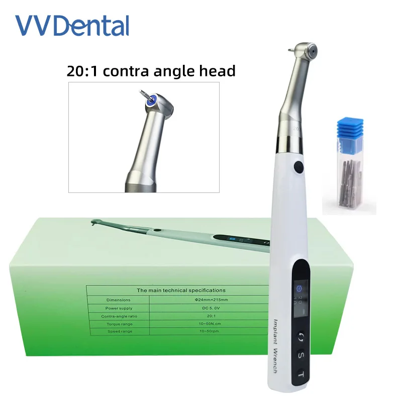 VVDental Implant Motor Electric Wireless Torque Driver Implant Torque Wrench with 16pcs Screwdrivers + 20:1 Contra Angle Motor