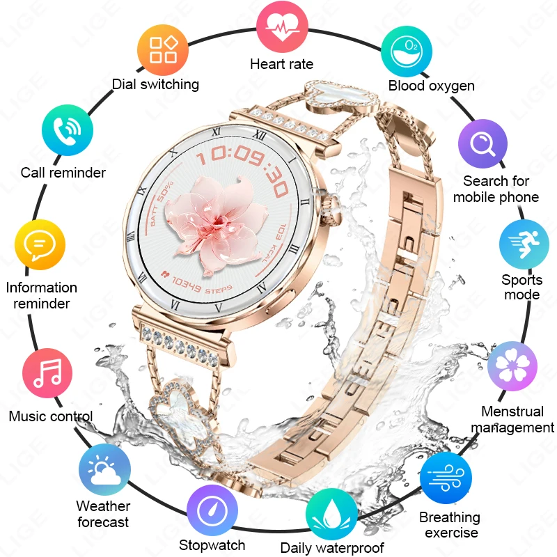 

LIGE AMOLED Screen Smart Watch Women Bluetooth Call Fashion Watches Custom Dial Female Health Music Sport Ladies Smartwatch Gift