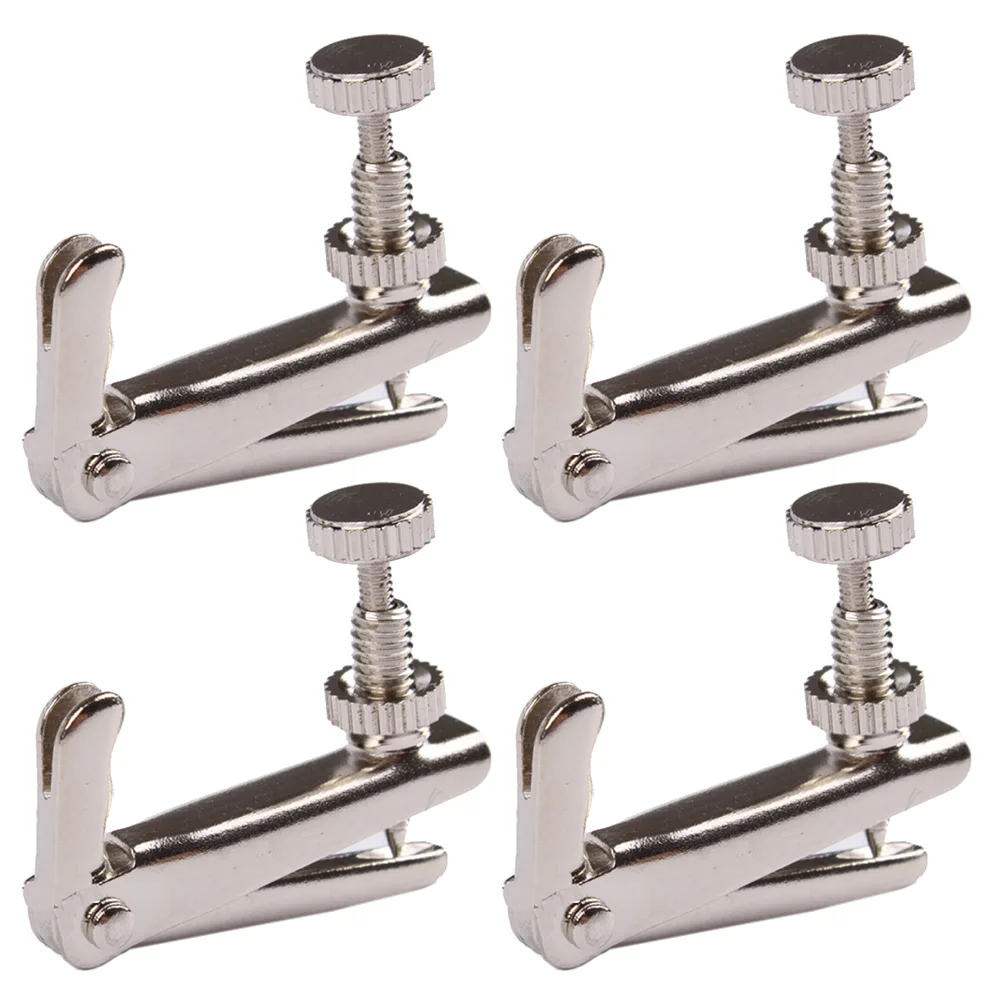 

4pcs Violin Metal String Adjuster Small Size S Silver Non-Slip High Glossy Surface Easy Mounting For Violin Parts