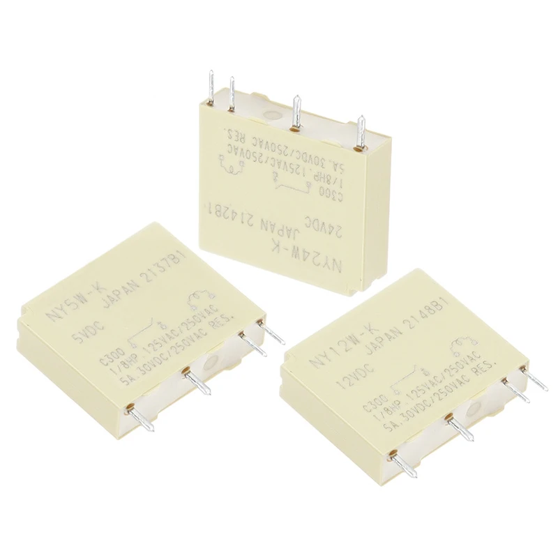 10PCS/Lot NY5W-K 5VDC NY12W-K 12VDC NY24W-K 24VDC 5A 30VDC/250VAC 1/8HP 125VAC/250VAC 4PIN 5V 12V 24V Power Relay