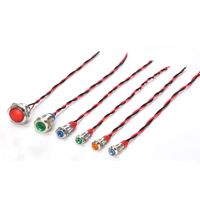 6mm8mm10mm12mm16mm19mm22mm Metallanzeige LED-Signal mit Kabel 3V 5V 12V 24V 220V Warnleuchte, rot, blau, gelb, grün