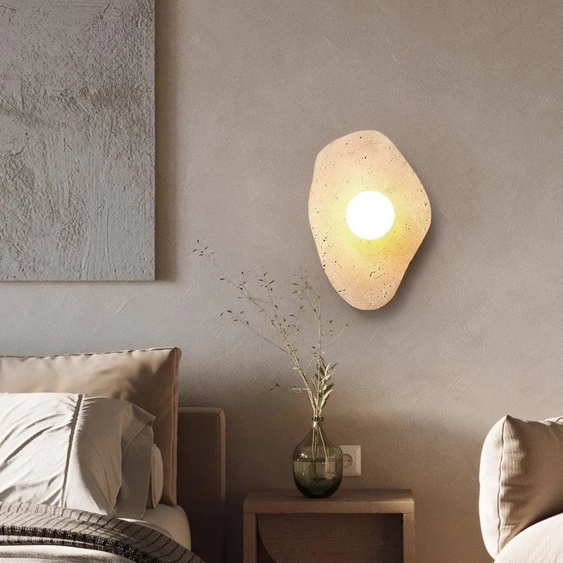 

Yellow travertine Japanese-style wabi-**** wind bedroom bedside wall lamp living room corridor aisle retro homestay room cream w