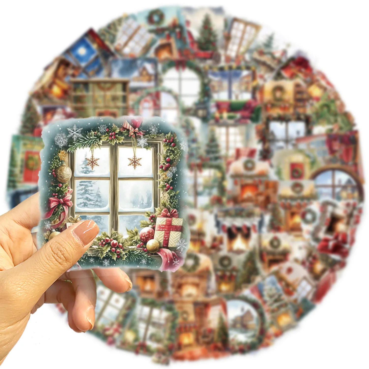 10/30/50PCS Christmas Window Scene Stickers  Aesthetics PET Transparent Decals Decoration DIY Fridge Phone Bike Waterproof Toys