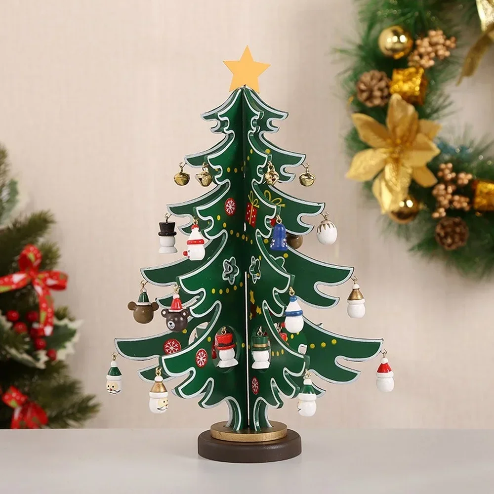 DIY Wooden Christmas Tree Creative Holiday Desktop Decoration Ornament for Home Assembly Handcraft Toy Festive Decor