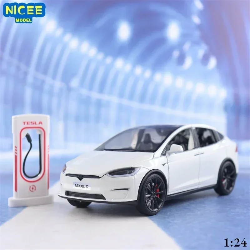 

1:24 Tesla Model X Model Alloy Diecast Sound Light Pull Back Scale Model Car Toy for Boy Commemorative Collectible Gifts X66