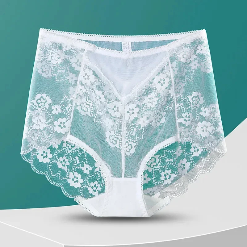 Sexy Lace Panties Summer Thin Soft High Elastic Middle Waist Hip Lift Women Underwear Transparent Breathable Hollow Breifs C44