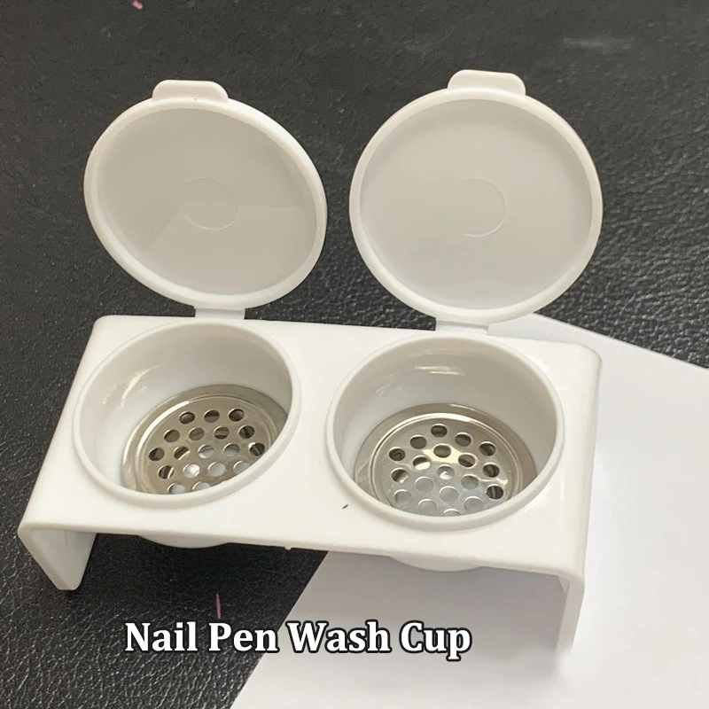 2 Holes Manicure Liquid Bowl With Cap Put Pigments Thinners Water Glitter Acrylic Powder Nail Pen Wash Cup Nail Styling Tools