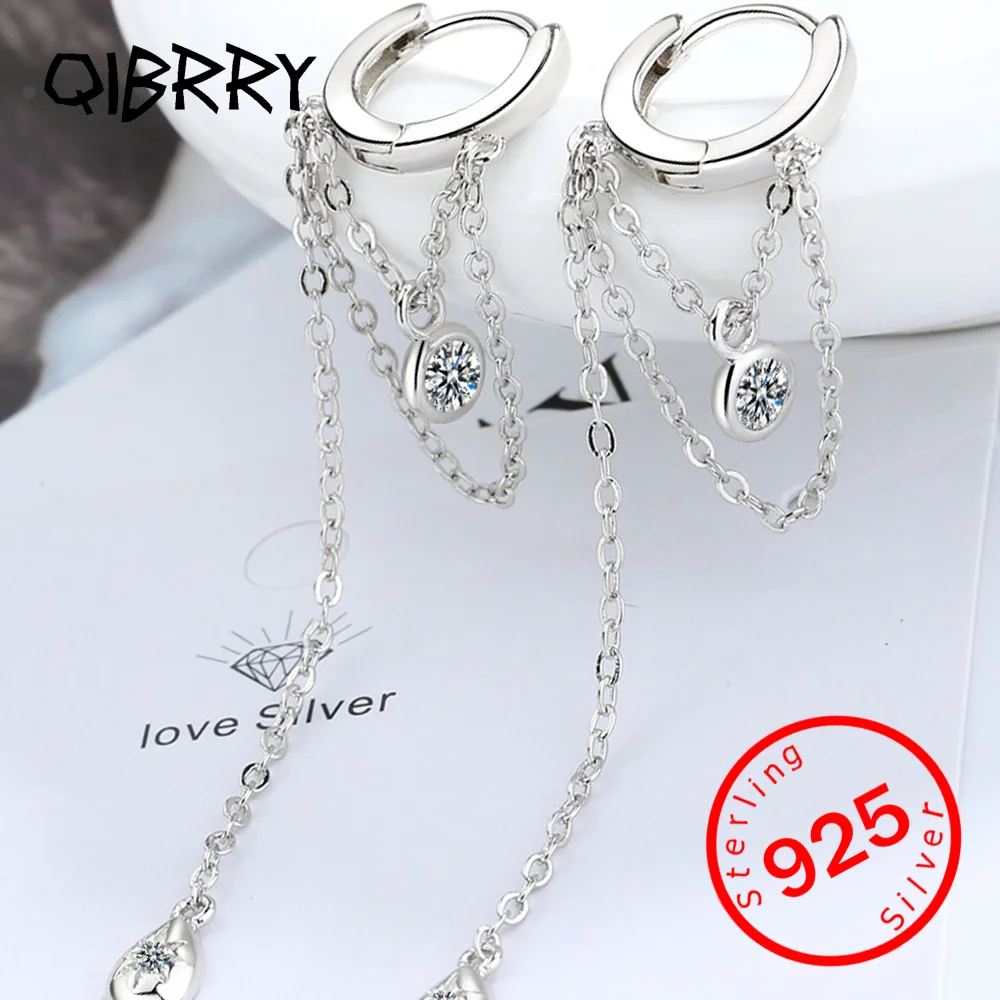 

Stamp 925 Sterling Silver Elegant Long Tassel Hoop Earrings For Women Handmade Cubic Zircon Water Drop Shape Jewelry Gift