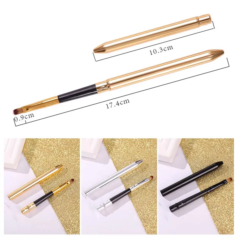 Cień do powiek Podkład Szminka Pędzel do makijażu Przenośny metalowy uchwyt Wysuwany włókno Miękki pędzel do ust z osłonką Narzędzie kosmetyczne