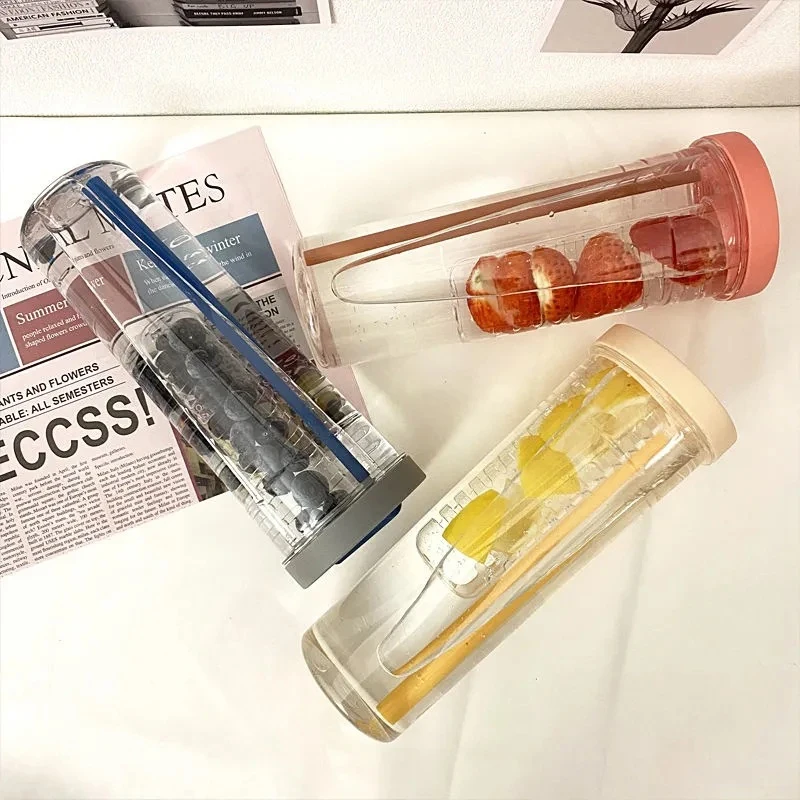 700ml Plastic Water Bottle with Straws Milk Fruit Infuser Tea Juice Cup Outdoor Portable Leakproof Drinkware Tea Water  Bottle