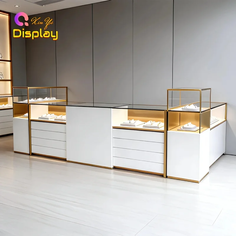 custom.Luxury Jewelry Display Tempered Glass Led Lighting Eco-Friendly Durable Design Luxury Shopping Malls