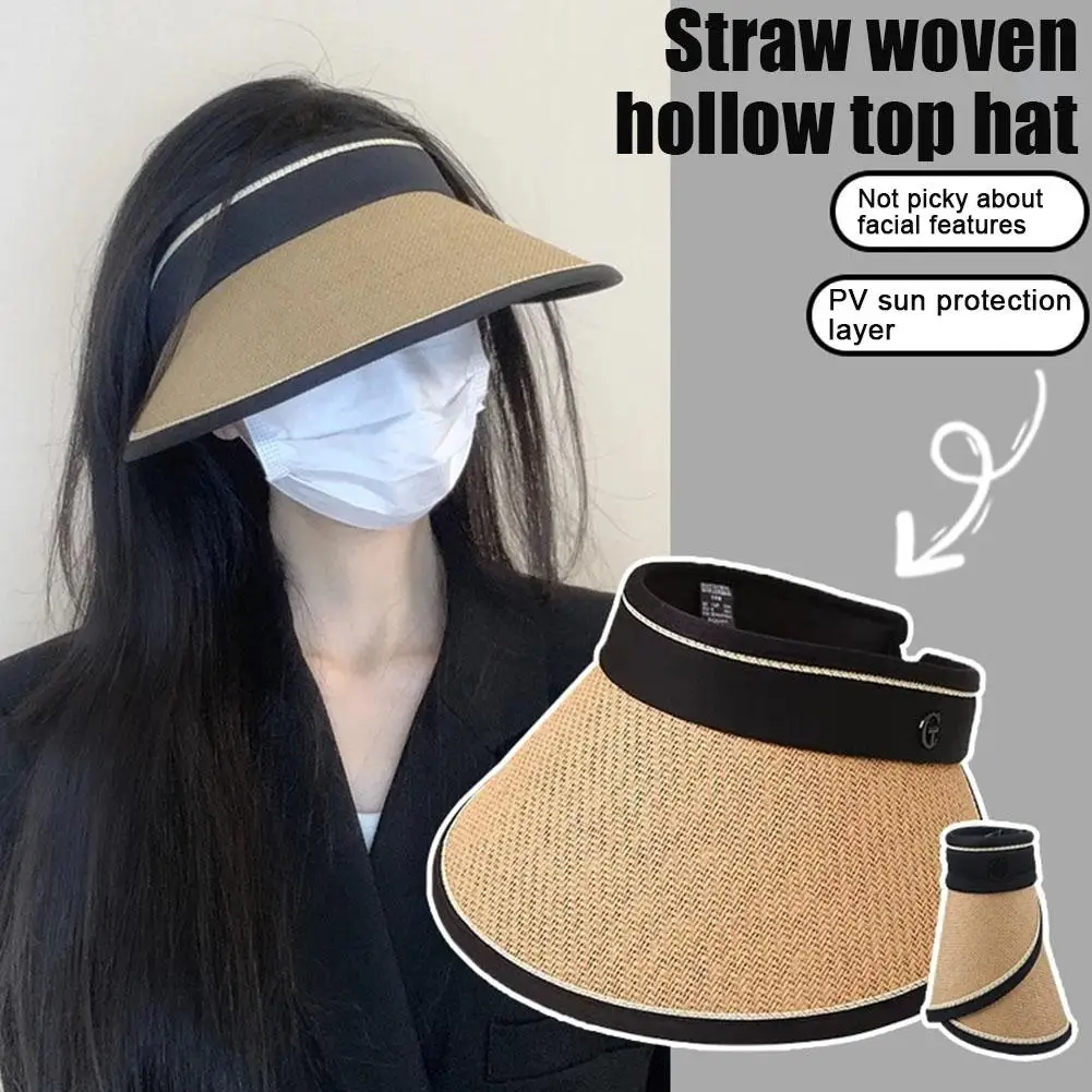 NEUER faltbarer tragbarer Strandhut mit breiter Krempe, Sonnenhut, aufrollbare Sommer-Strohkappe, Visiere für Damen