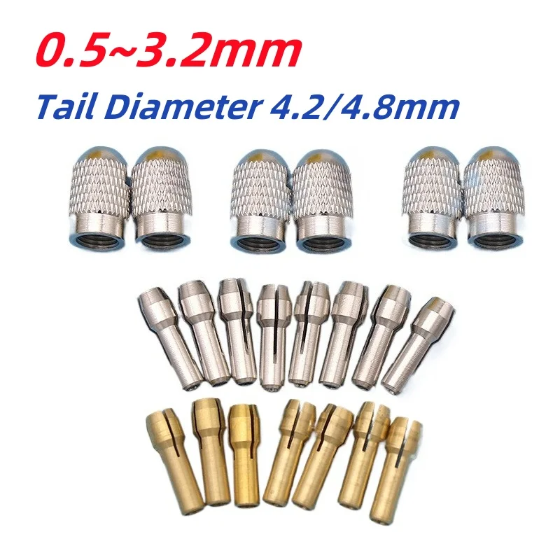 Mini Drill Collet Chuck M7 M8 Electric Mill Shaft Screw Cap Nut Silver Brass Chucks For Dremel Rotary Power Tool Accessory