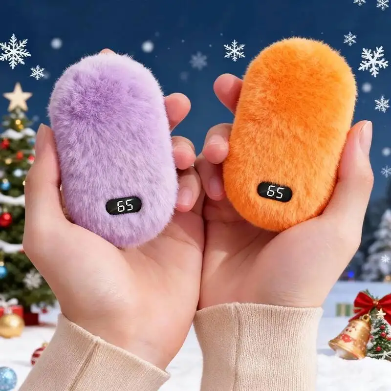 

Plush Hand Rechargeable Mini Electric Warmer Winter With Digital Display Pocket Heater 2 IN 1USB Charging Power Bank