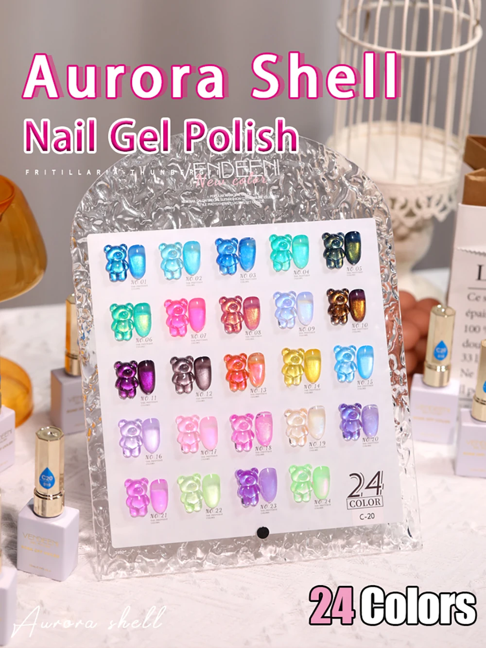 Vendeeni TPO HEMA FREE 24 Farben/Set Meerjungfrauen-Muschel Jelly Gel Nagellack Aurora Transparent UV Soak Off Gel Lack mit Display – Detail 1